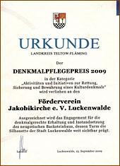 Urkunde Denkmalpflegepreis 2009